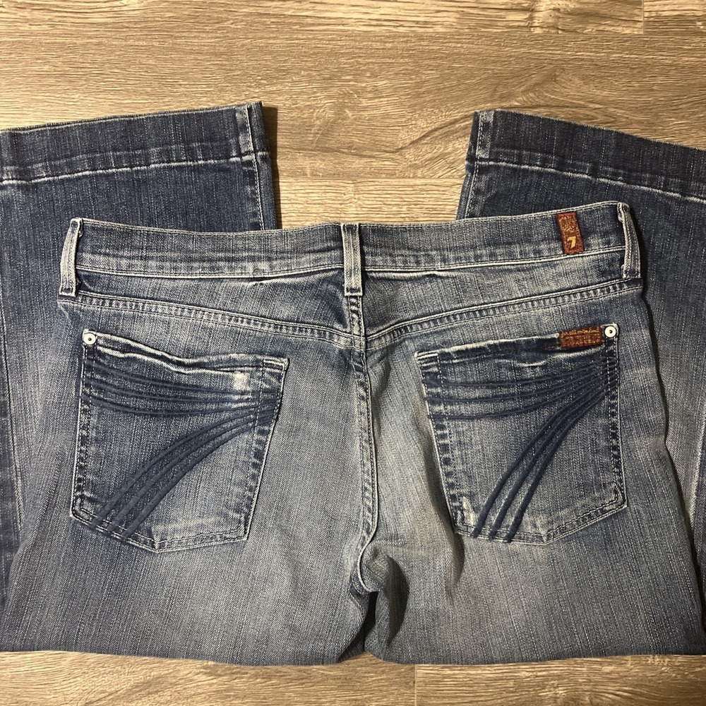 7 For All Mankind Vintage Crop Dojo Blue Jean Low Rise Medium Wash Sz 32 (34x20) - Picture 2 of 11